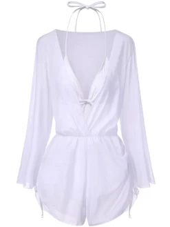 Outlet Retro Stage 1970s Halter Solid Bikini Set & Cover Up