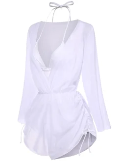 Outlet Retro Stage 1970s Halter Solid Bikini Set & Cover Up
