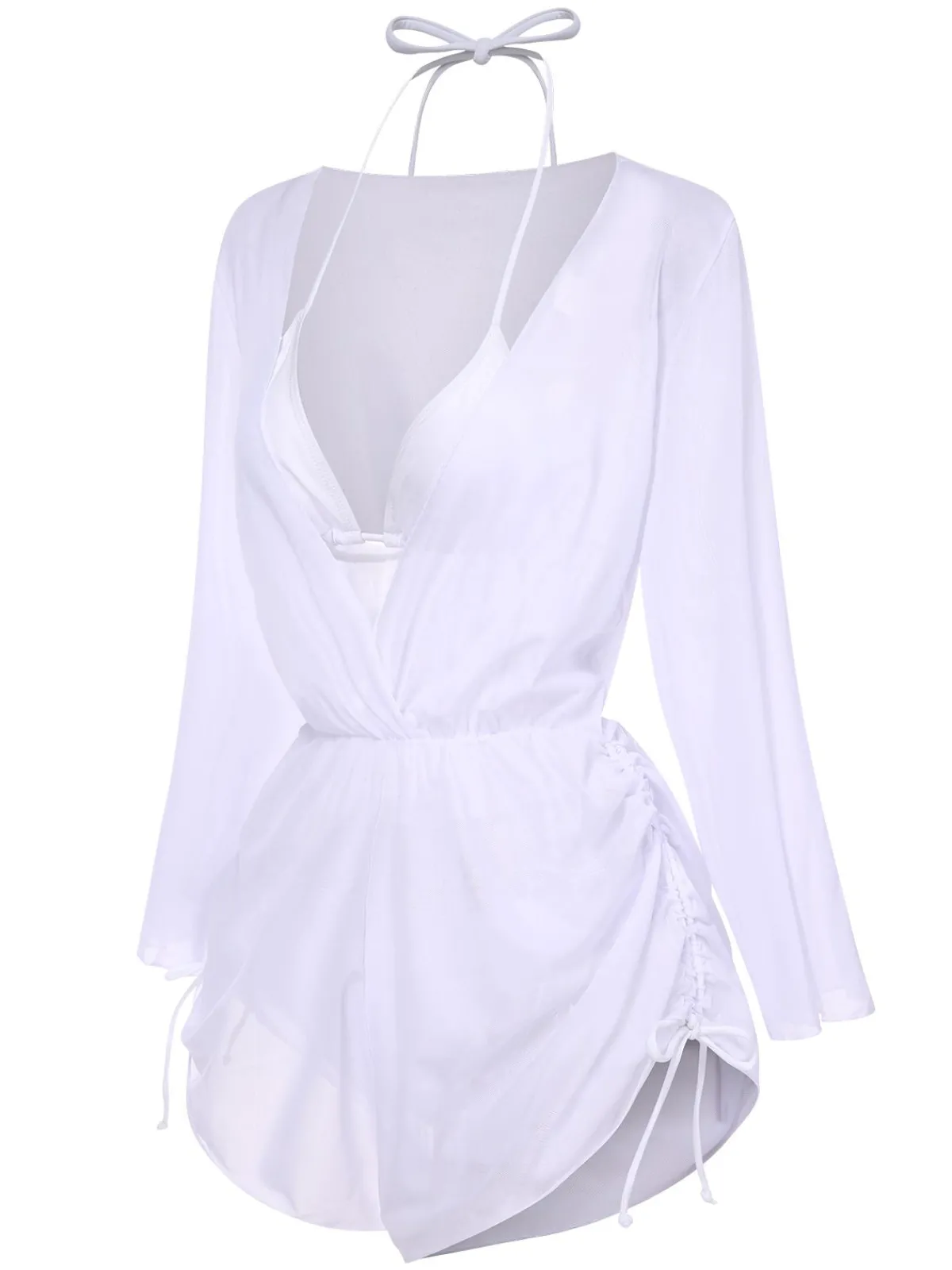 Outlet Retro Stage 1970s Halter Solid Bikini Set & Cover Up
