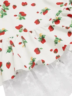 Discount Retro Stage 1950s Halter Strawberry Lace Bow Swimdress Red & White