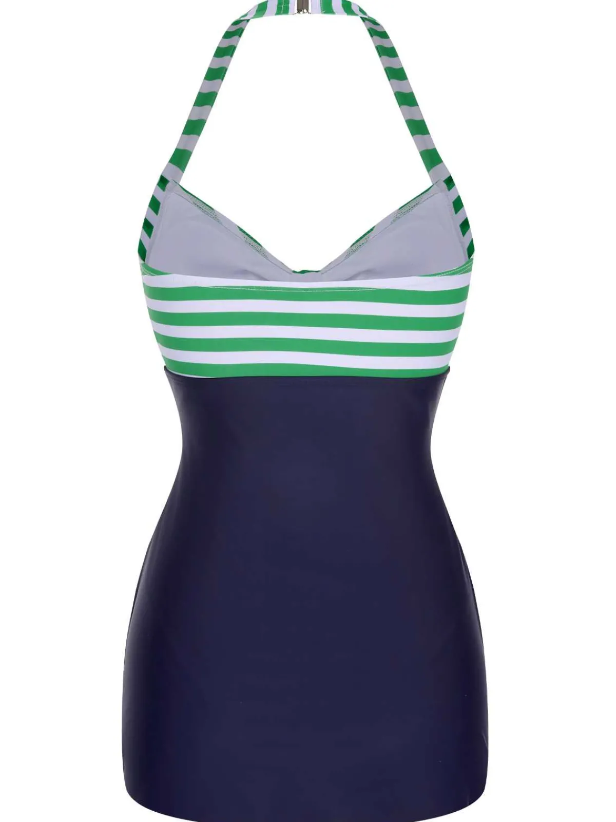 Sale Retro Stage 1960s Halter Strips Buttoned One-Piece Swimsuit Green