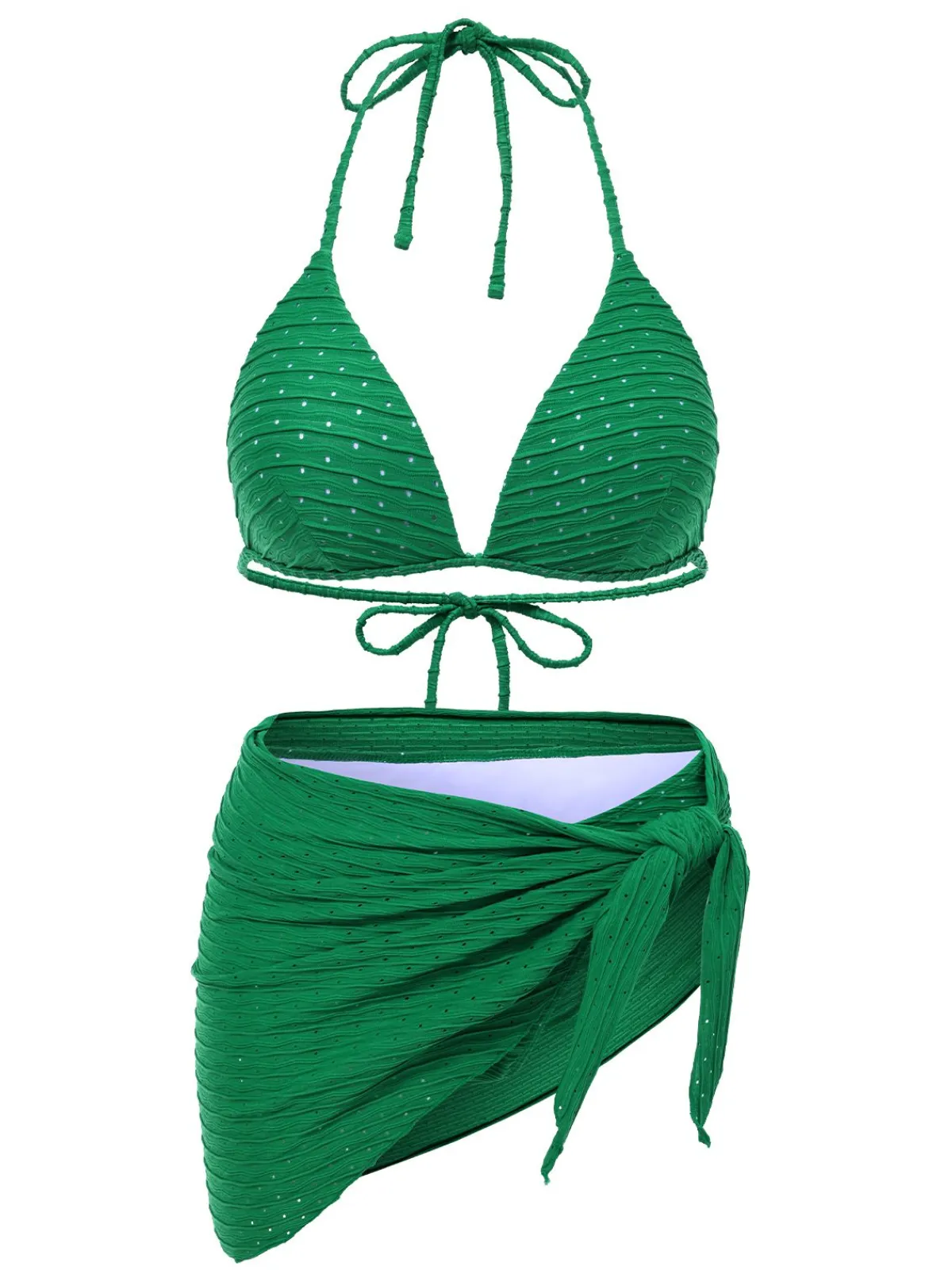Outlet Retro Stage 1940s Halter Textured Solid Bikini Set & Cover-Up
