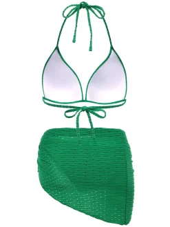 Outlet Retro Stage 1940s Halter Textured Solid Bikini Set & Cover-Up