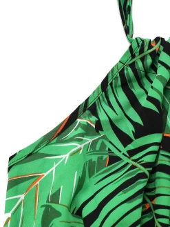 Discount Retro Stage 1950s Halter Tropical Palm-Leaf Romper