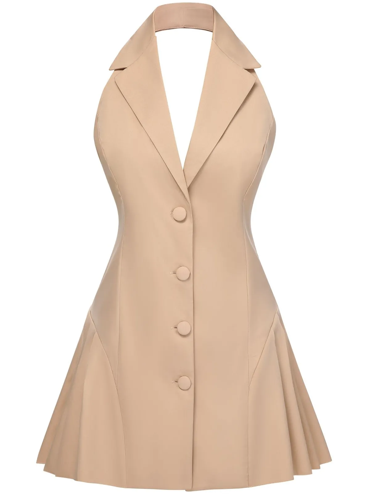 Best Retro Stage 1980s Halter V-Neck Backless Sleeveless Solid Dress