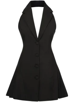 Best Retro Stage 1980s Halter V-Neck Backless Sleeveless Solid Dress