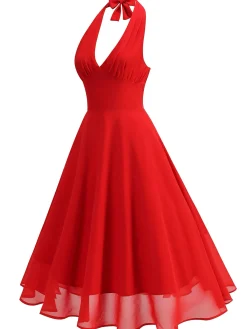 Sale Retro Stage 1950s Halter V-Neck Mesh Backless Dress