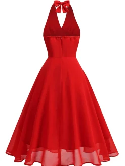 Sale Retro Stage 1950s Halter V-Neck Mesh Backless Dress
