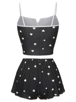 Fashion Retro Stage 1970s Heart Bow Spaghetti Strap Pajamas
