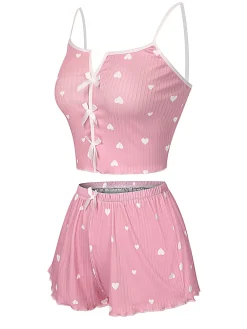 Fashion Retro Stage 1970s Heart Bow Spaghetti Strap Pajamas