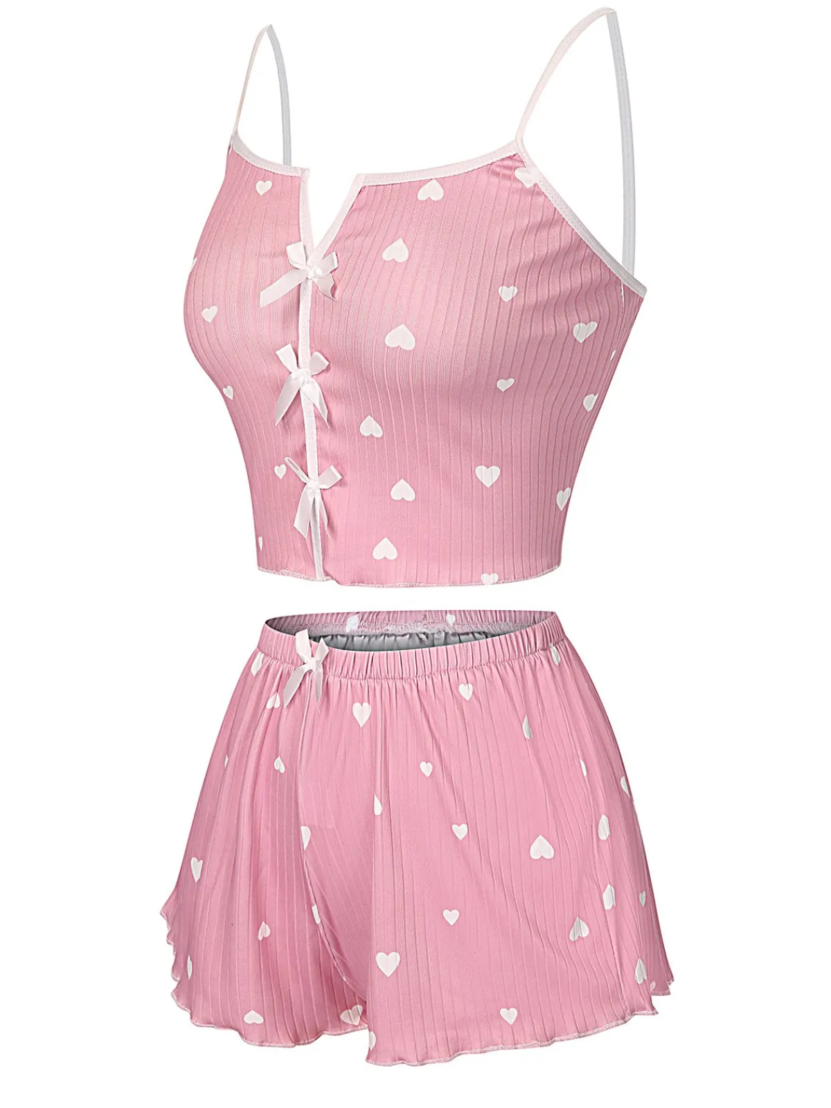 Fashion Retro Stage 1970s Heart Bow Spaghetti Strap Pajamas