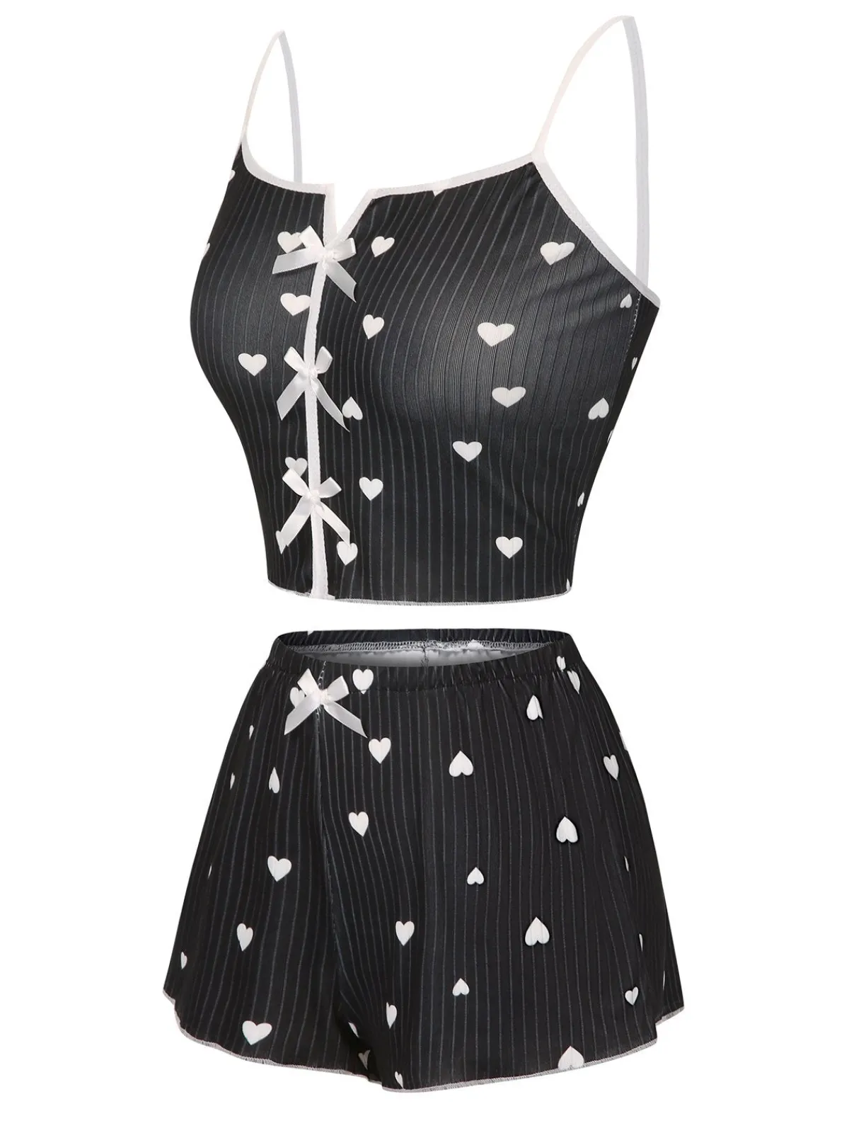 Fashion Retro Stage 1970s Heart Bow Spaghetti Strap Pajamas