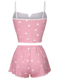 Fashion Retro Stage 1970s Heart Bow Spaghetti Strap Pajamas