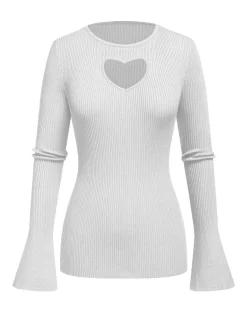 Sale Retro Stage 1970s Heart Cutout Knitted Solid Sweater