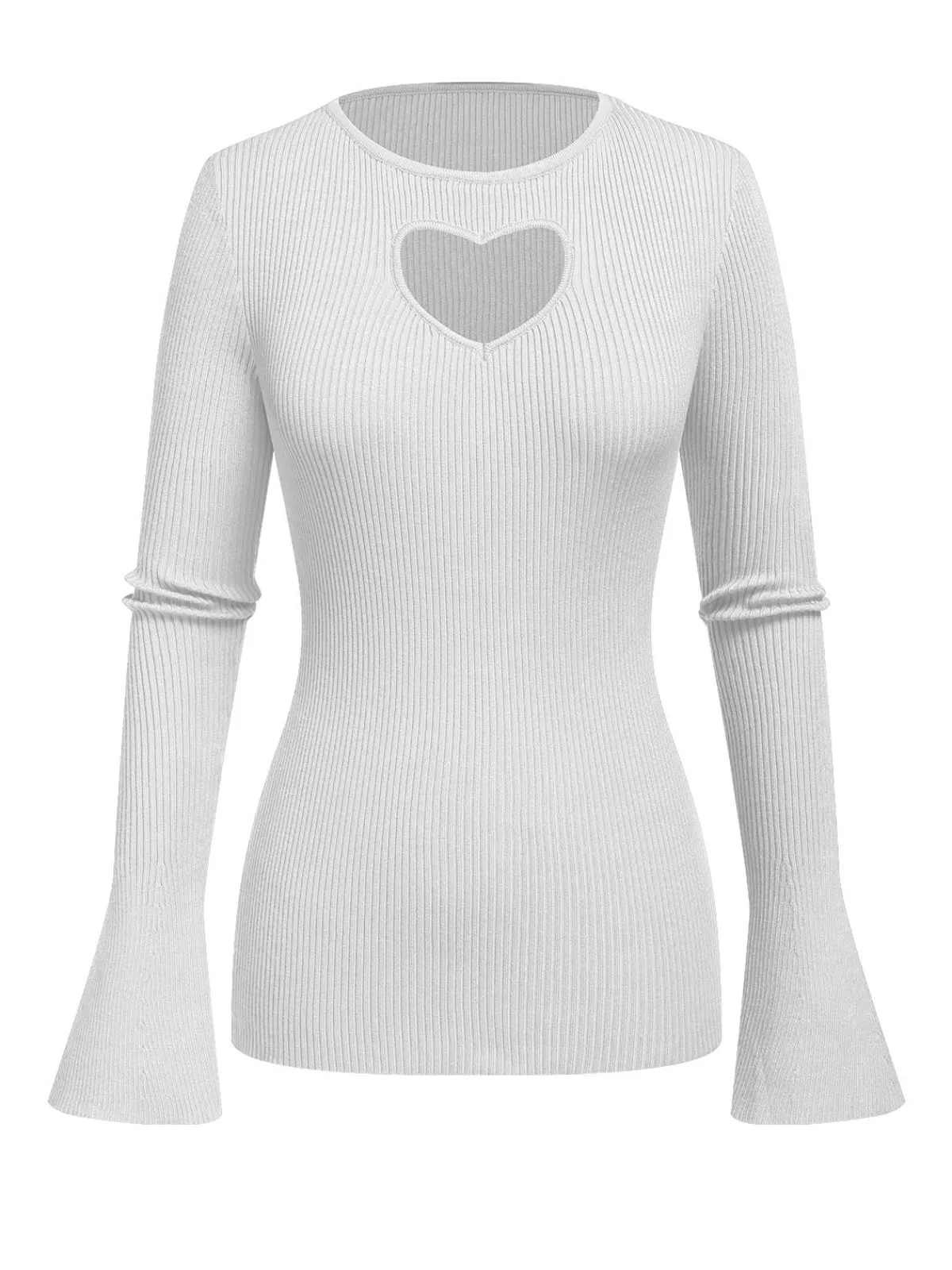 Sale Retro Stage 1970s Heart Cutout Knitted Solid Sweater