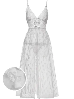 Online Retro Stage 1930s Heart Dot Lace Spaghetti Straps Nightgown