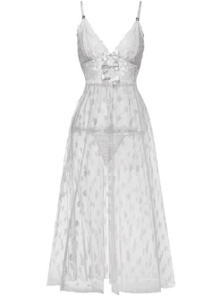 Online Retro Stage 1930s Heart Dot Lace Spaghetti Straps Nightgown