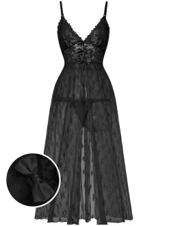 Online Retro Stage 1930s Heart Dot Lace Spaghetti Straps Nightgown