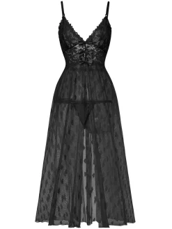 Online Retro Stage 1930s Heart Dot Lace Spaghetti Straps Nightgown