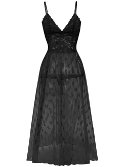 Online Retro Stage 1930s Heart Dot Lace Spaghetti Straps Nightgown