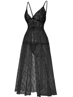 Online Retro Stage 1930s Heart Dot Lace Spaghetti Straps Nightgown