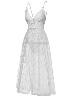 Online Retro Stage 1930s Heart Dot Lace Spaghetti Straps Nightgown