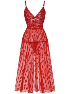 Online Retro Stage 1930s Heart Dot Lace Spaghetti Straps Nightgown
