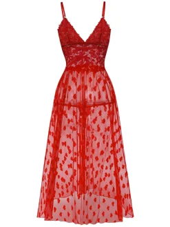 Online Retro Stage 1930s Heart Dot Lace Spaghetti Straps Nightgown