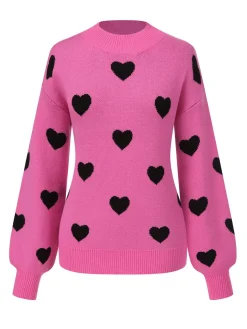 Outlet Retro Stage 1950s Heart Dots Knitted Solid Sweater
