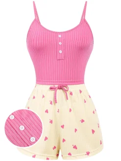 Clearance Retro Stage 1960s Heart Knit Spaghetti Strap Pajama
