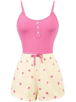 Clearance Retro Stage 1960s Heart Knit Spaghetti Strap Pajama