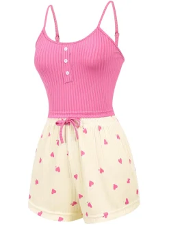 Clearance Retro Stage 1960s Heart Knit Spaghetti Strap Pajama