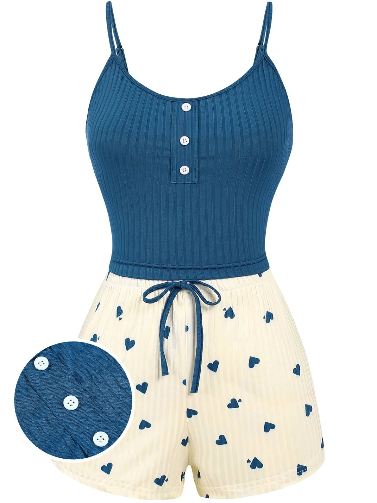 Clearance Retro Stage 1960s Heart Knit Spaghetti Strap Pajama