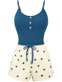 Clearance Retro Stage 1960s Heart Knit Spaghetti Strap Pajama