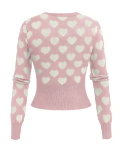 Outlet Retro Stage 1940s Hearts Contrast Short Sweater