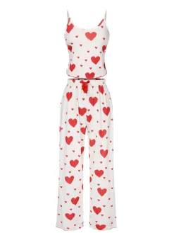 Best Retro Stage 1970s Hearts Knit Spaghetti Strap Pajamas