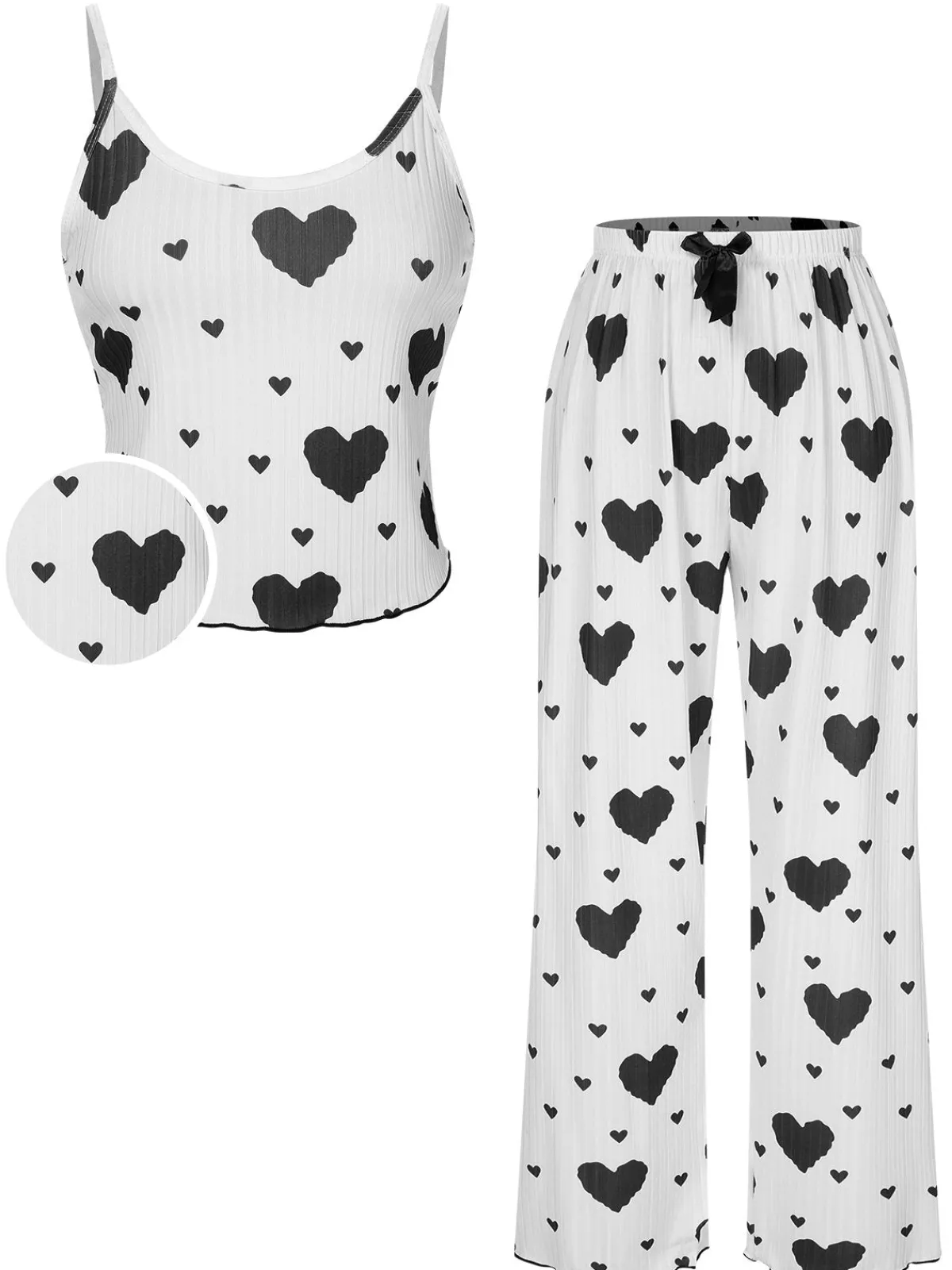 Best Retro Stage 1970s Hearts Knit Spaghetti Strap Pajamas