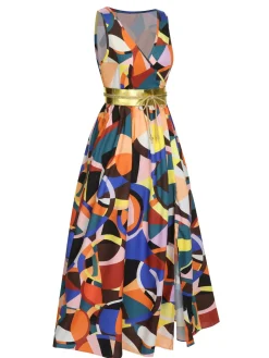 Fashion Retro Stage 1930s High Slit V-Neck Belted Dress