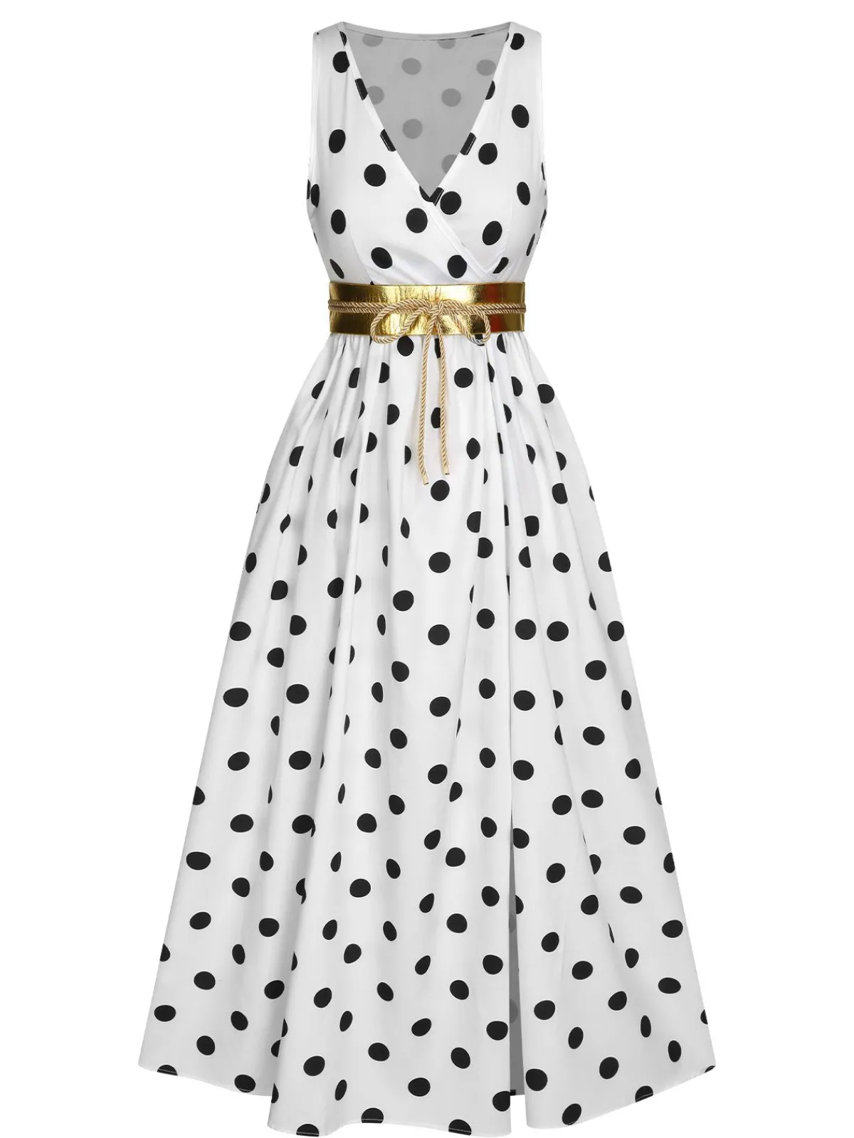 Fashion Retro Stage 1930s High Slit V-Neck Belted Dress