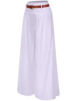 Sale Retro Stage 1930s High Waist Belted Wide-Leg Solid Pants