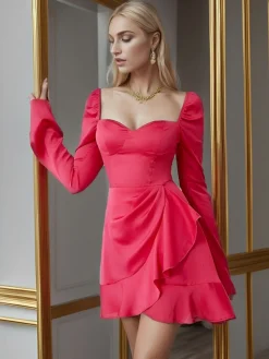 Outlet Retro Stage 1960s High Waist Bishop Sleeve Solid Dress