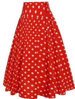 Best Retro Stage 1930s High Waist Contrast Polka Dots Skirt