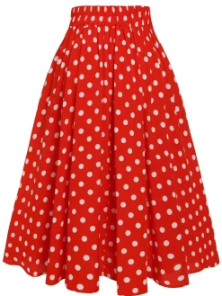 Best Retro Stage 1930s High Waist Contrast Polka Dots Skirt