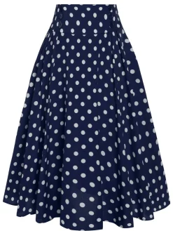 Best Retro Stage 1930s High Waist Contrast Polka Dots Skirt