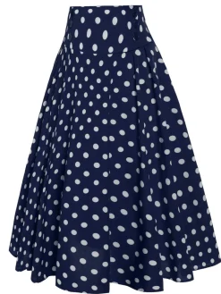 Best Retro Stage 1930s High Waist Contrast Polka Dots Skirt
