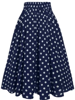 Best Retro Stage 1930s High Waist Contrast Polka Dots Skirt