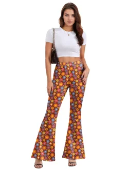 New Retro Stage 1960s High Waist Floral Flare Pants