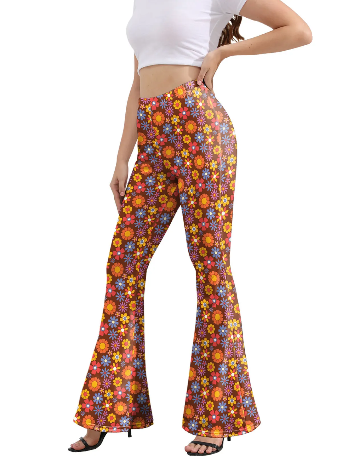 New Retro Stage 1960s High Waist Floral Flare Pants