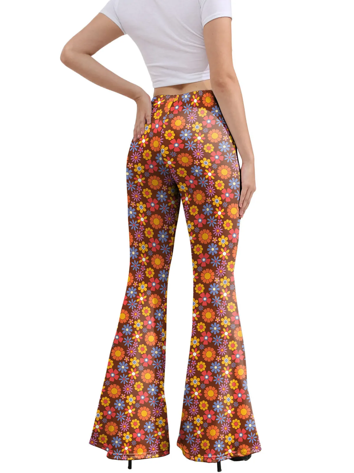 New Retro Stage 1960s High Waist Floral Flare Pants