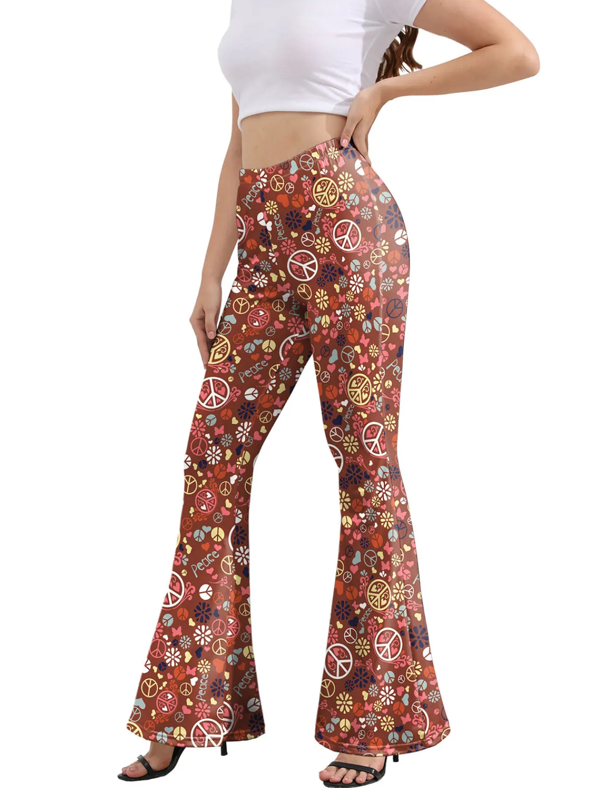 New Retro Stage 1960s High Waist Floral Flare Pants